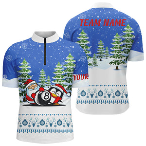 Funny Christmas Billiard Snow Pattern Custom Men Quarter-Zip Shirts, Christmas Shirt Ideas TDM0522