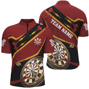 Personalized Red Darts Tournament Polo & 1/4 Zip Shirts For Men Custom 3D Darts Board Team Jerseys TDM2950