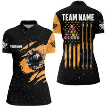 Load image into Gallery viewer, Customized Grunge American Flag 8 Ball Pool Women Billiard Polo Shirts, Pool Player Shirts |Orange TDM3171