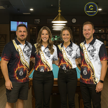 8 Ball Pool Fire Flame Smoke Tribal Billiard Shirt For Women Custom Billiard Team Jersey |White TDM5398