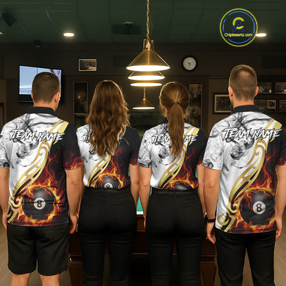 8 Ball Pool Fire Flame Smoke Tribal Billiard Shirt For Women Custom Billiard Team Jersey |White TDM5398