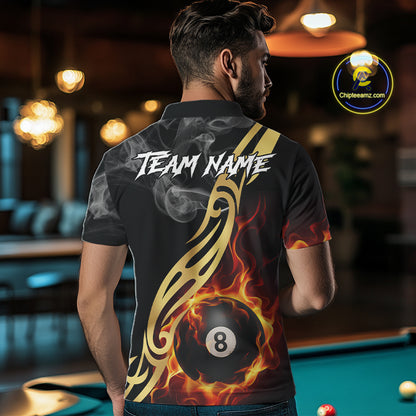 8 Ball Pool Fire Flame Smoke Tribal Billiard Shirt For Men Custom Billiard Team Jersey |Black TDM5399