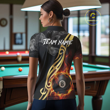 8 Ball Pool Fire Flame Smoke Tribal Billiard Shirt For Women Custom Billiard Team Jersey |Black TDM5399
