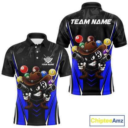 Black And Blue Funny 8 Ball Billiard Shirt For Men Custom Pool Team Shirts, Billiard Jersey Outfit TDM5407