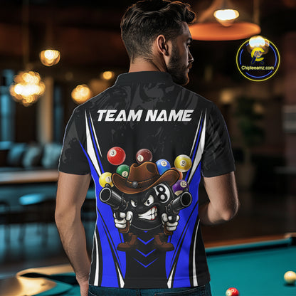Black And Blue Funny 8 Ball Billiard Shirt For Men Custom Pool Team Shirts, Billiard Jersey Outfit TDM5407