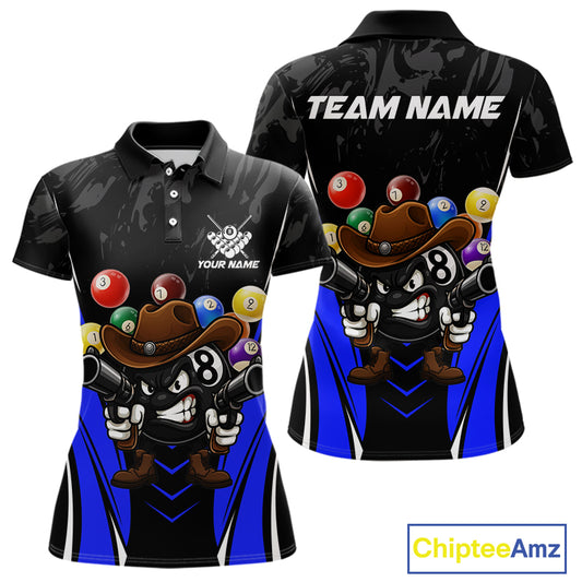 Black And Blue Funny 8 Ball Billiard Shirt For Women Custom Pool Team Shirts, Billiard Jersey Outfit TDM5407