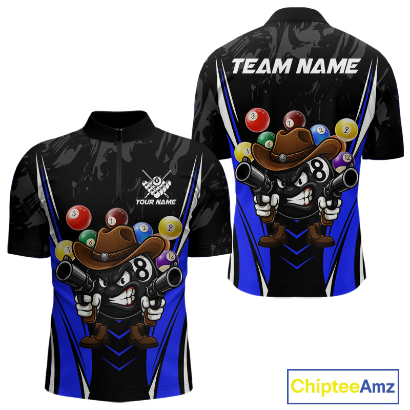 Black And Blue Funny 8 Ball Billiard Shirt For Men Custom Pool Team Shirts, Billiard Jersey Outfit TDM5407