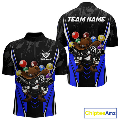 Black And Blue Funny 8 Ball Billiard Shirt For Men Custom Pool Team Shirts, Billiard Jersey Outfit TDM5407