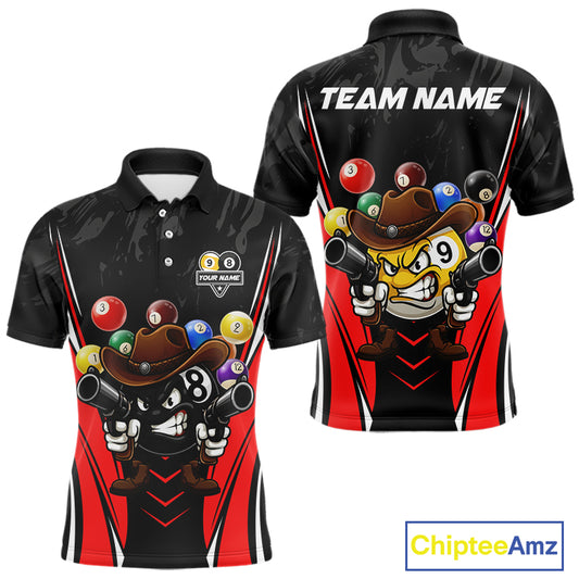 Funny 8 Ball & 9 Ball Billiard Shirt For Men Custom Black And Red Pool Team Shirt, Billiard Jersey TDM5408
