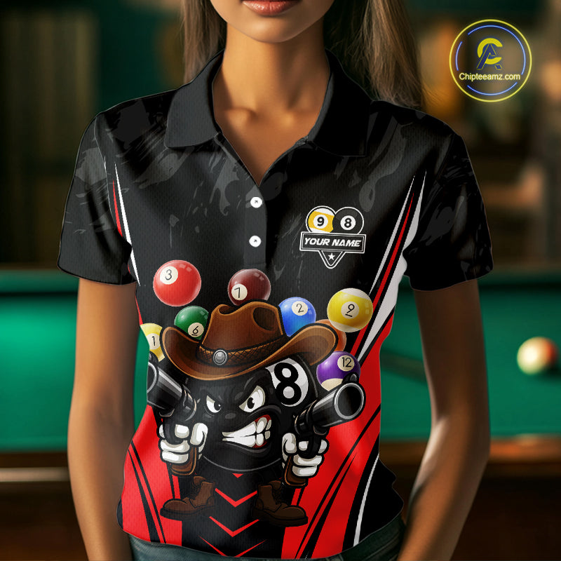 Funny 8 Ball & 9 Ball Billiard Shirt For Women Custom Black And Red Pool Team Shirt, Billiard Jersey TDM5408