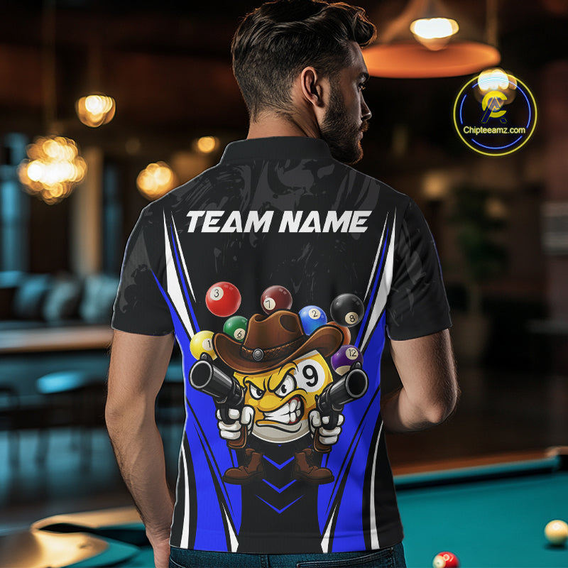 Funny 8 Ball & 9 Ball Billiard Shirt For Men Custom Black And Blue Pool Team Shirt, Billiard Jersey TDM5409