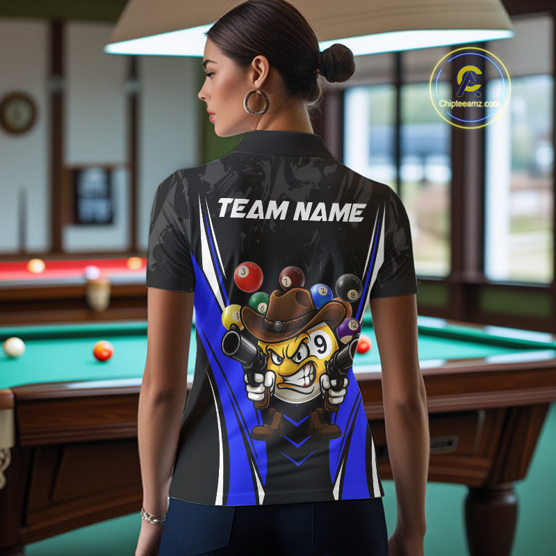 Funny 8 Ball & 9 Ball Billiard Shirt For Women Custom Black And Blue Pool Team Shirt, Billiard Jersey TDM5409