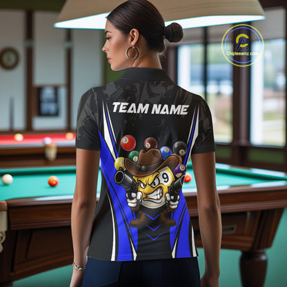 Funny 8 Ball & 9 Ball Billiard Shirt For Women Custom Black And Blue Pool Team Shirt, Billiard Jersey TDM5409