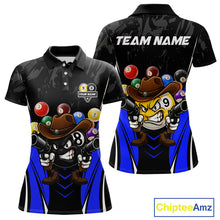 Load image into Gallery viewer, Funny 8 Ball &amp; 9 Ball Billiard Shirt For Women Custom Black And Blue Pool Team Shirt, Billiard Jersey TDM5409