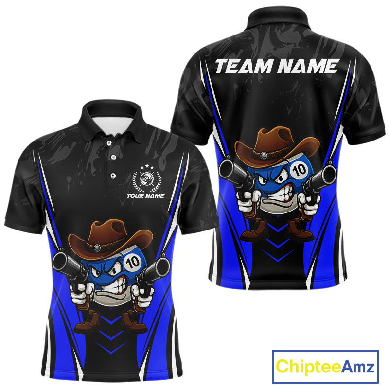 Black And Blue Funny 10 Ball Billiard Shirt For Men Custom Pool Team Shirts, Billiard Jersey TDM5410