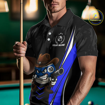 Black And Blue Funny 10 Ball Billiard Shirt For Men Custom Pool Team Shirts, Billiard Jersey TDM5410