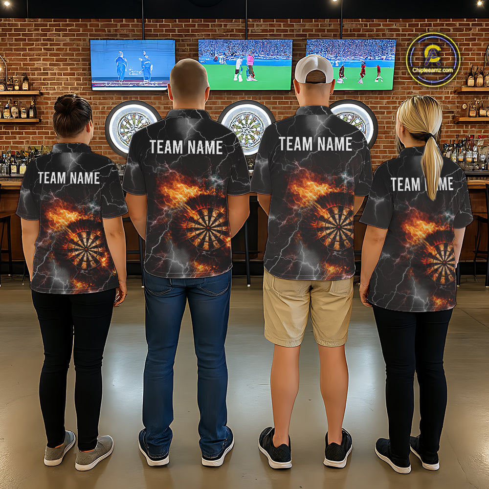 Custom Lightning Flame Darts Shirt With Pocket Option For Men, Darts Jersey TDM5684