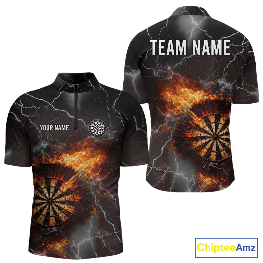Custom Lightning Flame Darts Shirt With Pocket Option For Men, Darts Jersey TDM5684