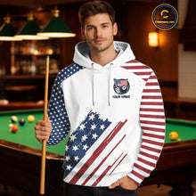 Load image into Gallery viewer, White Grunge American Flag Billiard Hoodie Custom Patriotic 8 Ball Hoodie Pool Team Jersey TDM5687