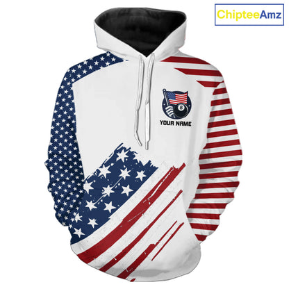 White Grunge American Flag Billiard Hoodie Custom Patriotic 8 Ball Hoodie Pool Team Jersey TDM5687
