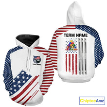Load image into Gallery viewer, White Grunge American Flag Billiard Hoodie Custom Patriotic 8 Ball Hoodie Pool Team Jersey TDM5687