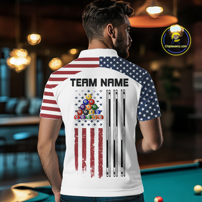 White Grunge American Flag Billiard Shirt For Men Custom Patriotic 8 Ball Pool Team Jersey TDM5687