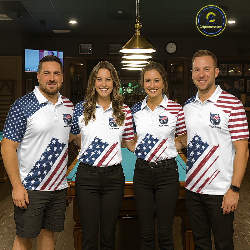 White Grunge American Flag Billiard Shirt For Men Custom Patriotic 8 Ball Pool Team Jersey TDM5687