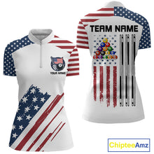 Load image into Gallery viewer, White Grunge American Flag Billiard Shirt For Women Custom Patriotic 8 Ball Pool Team Jersey TDM5687