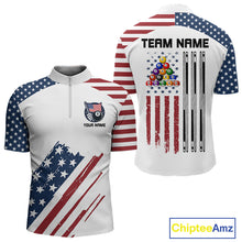 Load image into Gallery viewer, White Grunge American Flag Billiard Shirt For Men Custom Patriotic 8 Ball Pool Team Jersey TDM5687