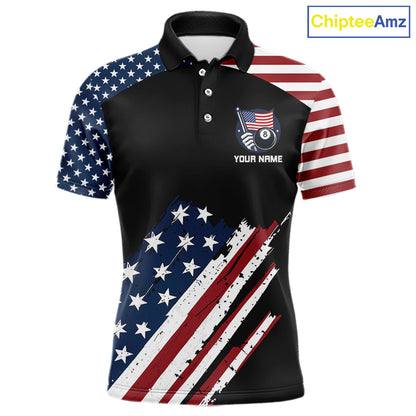 Black Grunge American Flag Billiard Shirt For Men Custom Patriotic 8 Ball Pool Team Jersey TDM5688