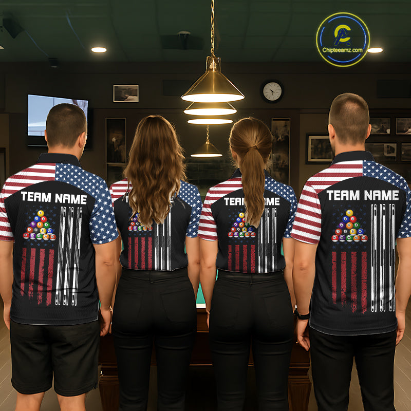 Black Grunge American Flag Billiard Shirt For Men Custom Patriotic 8 Ball Pool Team Jersey TDM5688