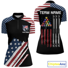 Load image into Gallery viewer, Black Grunge American Flag Billiard Shirt For Women Custom Patriotic 8 Ball Pool Team Jersey TDM5688