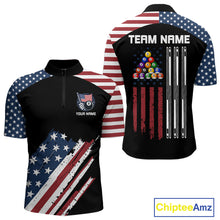 Load image into Gallery viewer, Black Grunge American Flag Billiard Shirt For Men Custom Patriotic 8 Ball Pool Team Jersey TDM5688