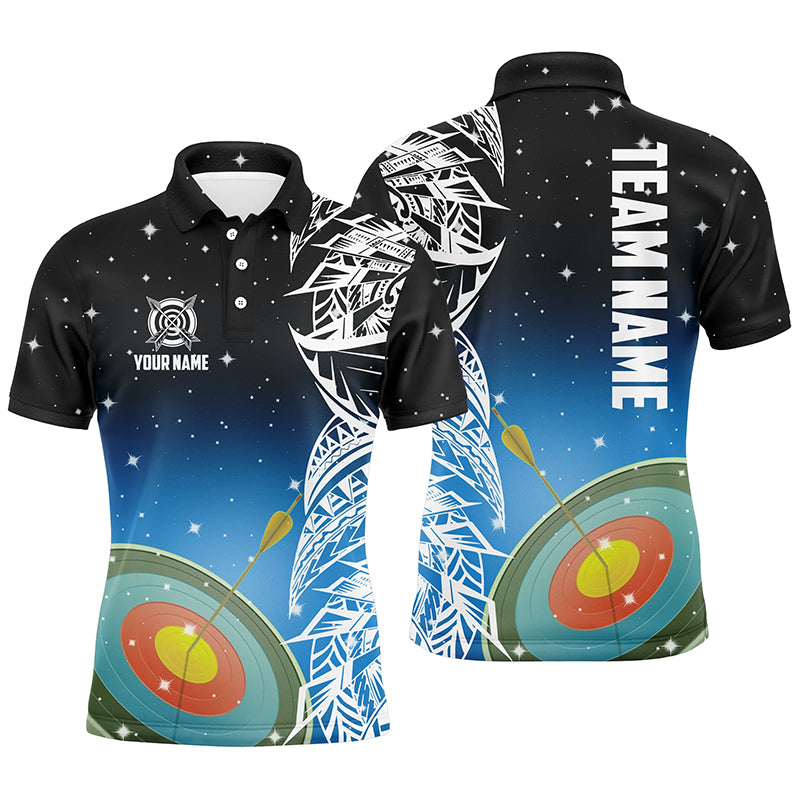 Personalized 3D Target Archery Blue Galaxy Pattern Men Polo Shirts, Team League Archery Jerseys TDM1085