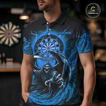 Load image into Gallery viewer, Personalized Blue Grim Reaper Lightning Darts Shirt For Men, Darts Team Jersey Polo &amp; 1/4 Zip TDM5897