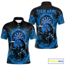 Load image into Gallery viewer, Personalized Blue Grim Reaper Lightning Darts Shirt For Men, Darts Team Jersey Polo &amp; 1/4 Zip TDM5897