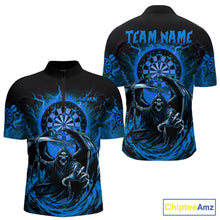 Load image into Gallery viewer, Personalized Blue Grim Reaper Lightning Darts Shirt For Men, Darts Team Jersey Polo &amp; 1/4 Zip TDM5897