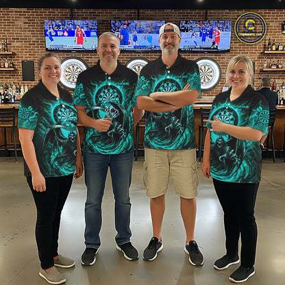 Personalized Turquoise Grim Reaper Lightning Darts Shirt For Women, Darts Team Jersey Polo & 1/4 Zip TDM5898