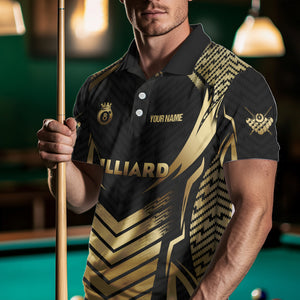 Customized 8 Ball Pool Crown Men Billiard Shirts, Gold And Black Billiard Team Shirts Pool Jerseys TDM3688