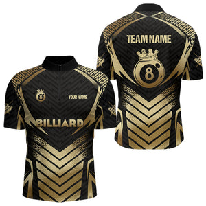 Customized 8 Ball Pool Crown Men Billiard Shirts, Gold And Black Billiard Team Shirts Pool Jerseys TDM3688