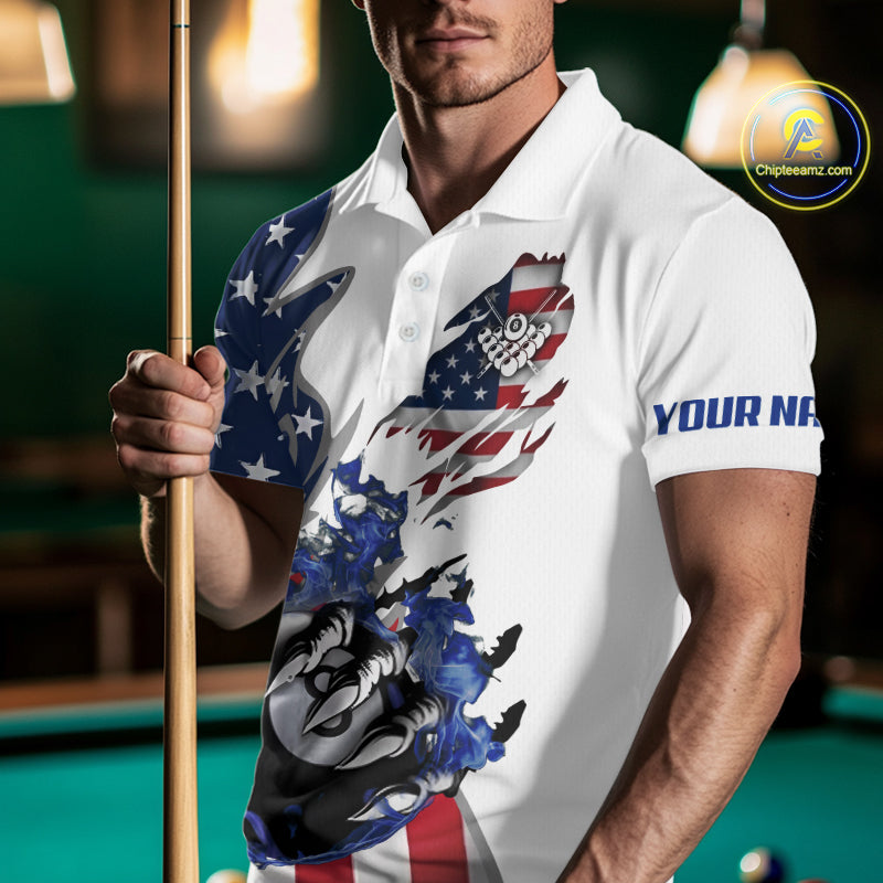 8 Ball Pool Claw American Flag Billiard Shirt For Men Custom Patriotic Billiard Team Jersey|White TDM6043