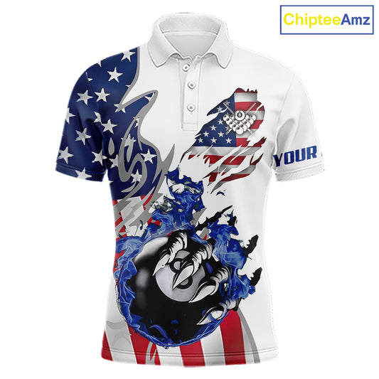 8 Ball Pool Claw American Flag Billiard Shirt For Men Custom Patriotic Billiard Team Jersey|White TDM6043