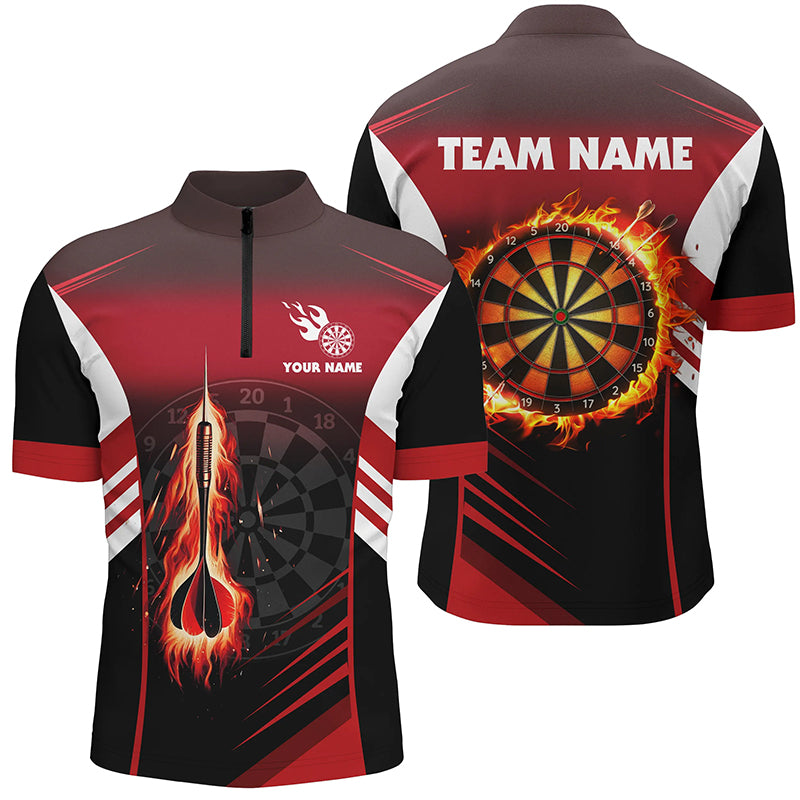 Personalized Darts Fire Arrow Men Dart Quarter-Zip Shirt Custom Flame Dart Jersey | Red TDM1406