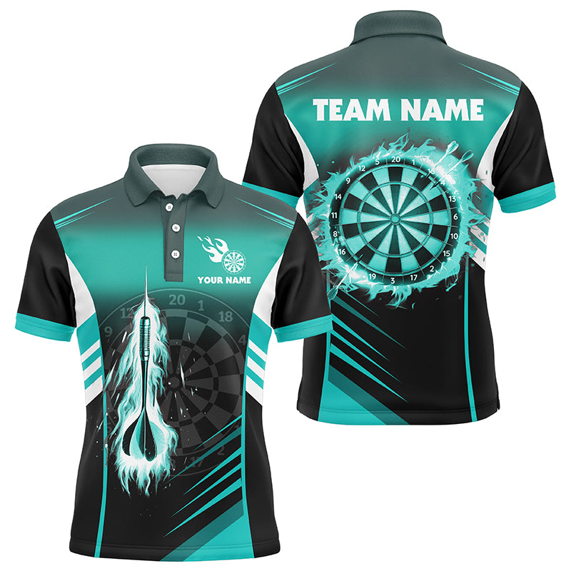 Personalized Darts Fire Arrow Men Dart Polo Shirts Custom Flame Dart Shirt Darts Jersey | Turquoise TDM1407