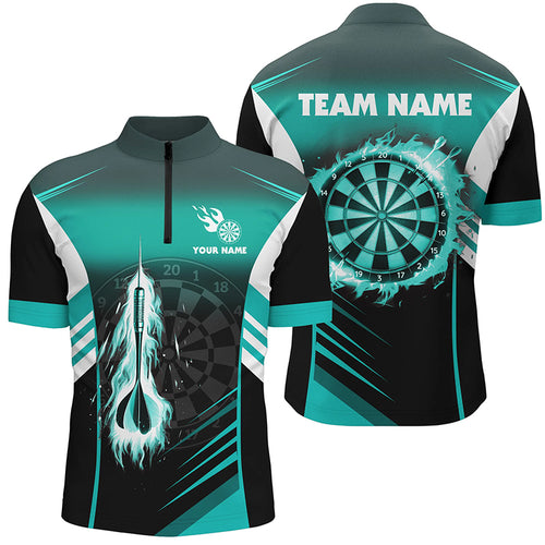 Customized Darts Fire Arrow Men Dart Quarter-Zip Shirt Custom Flame Dart Jersey |Turquoise TDM1407