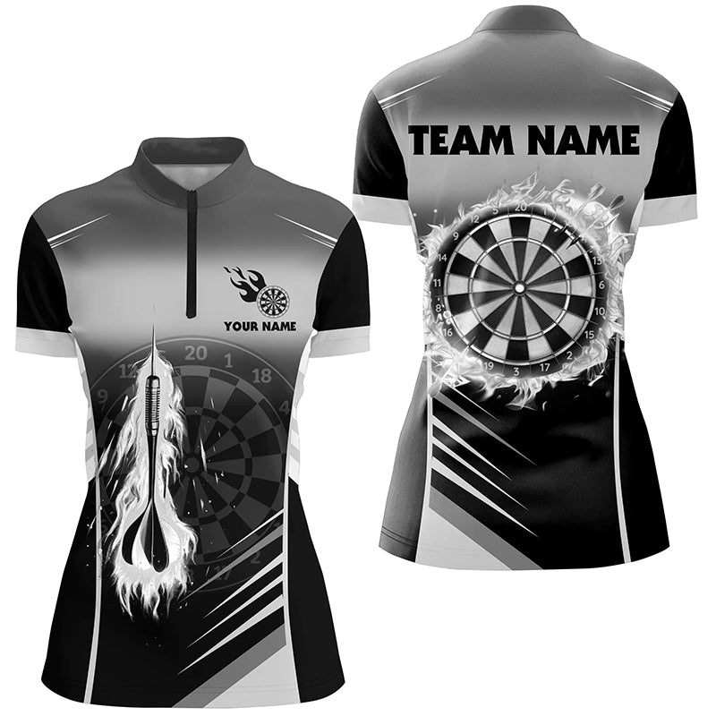 Personalized Darts Fire Arrow Women Dart Quarter-Zip Shirt Custom Flame Dart Jersey | White TDM1408