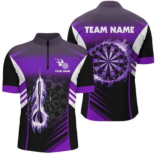 Personalized Darts Fire Arrow Men Dart Quarter-Zip Shirt Custom Flame Dart Jersey | Purple TDM1409