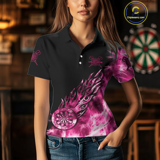 Pink And Black Light Icy Women Darts Polo & Quarter Zip Custom Dart Shirts For Team Dart Jerseys TDM3872