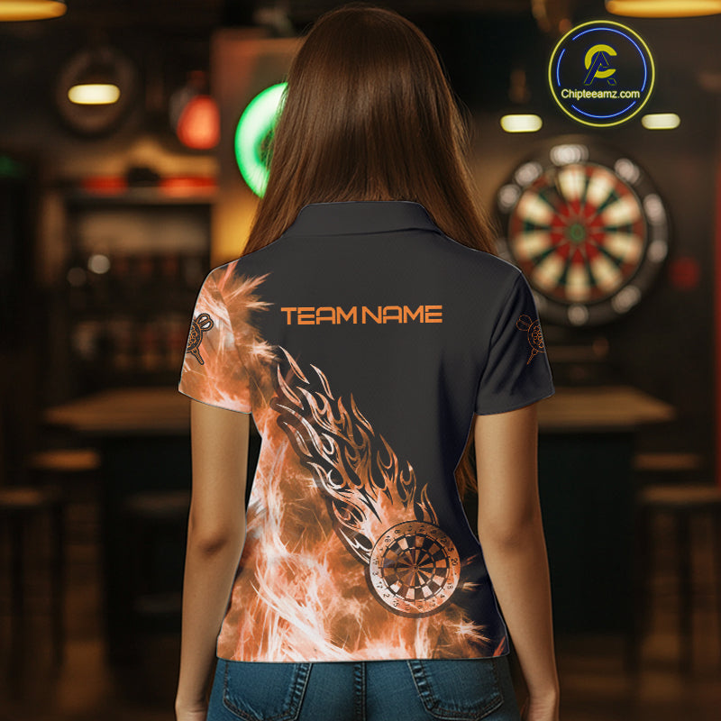 Orange And Black Light Icy Women Darts Polo & Quarter Zip Custom Dart Shirts For Team Dart Jerseys TDM3873