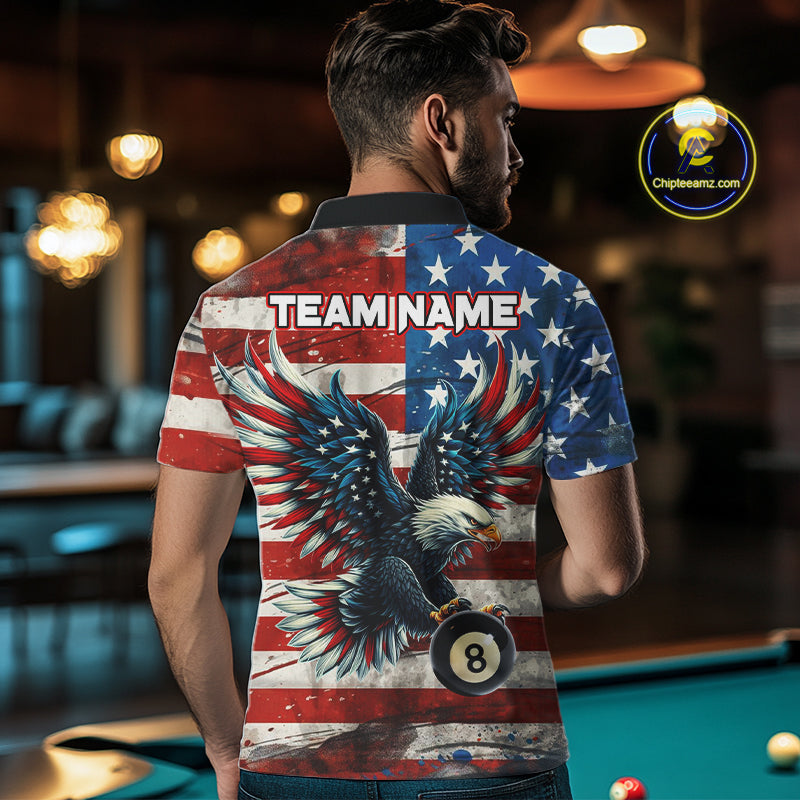 Personalized Vintage American Flag Eagle Billiard Shirt For Men, Patriotic 8 Ball Pool Jerseys TDM4155